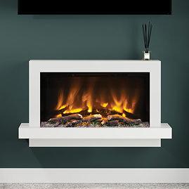 Caldo Madison 1034mm Ash White Timber Electric Fireplace Suite