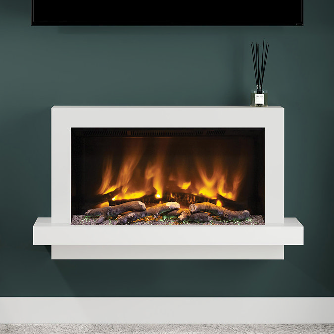Caldo Madison 1034mm Ash White Timber Electric Fireplace Suite