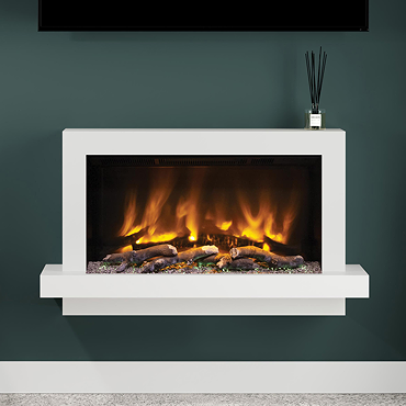 Caldo Madison 1034mm Ash White Timber Electric Fireplace Suite
