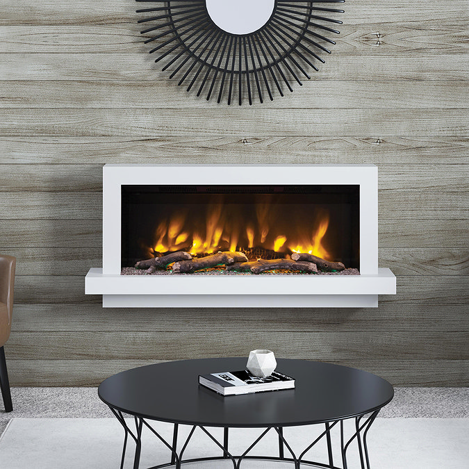 Caldo Madison 1284mm Ash White Timber Electric Fireplace Suite