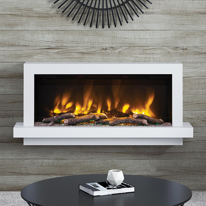 Caldo Madison 1284mm Ash White Timber Electric Fireplace Suite