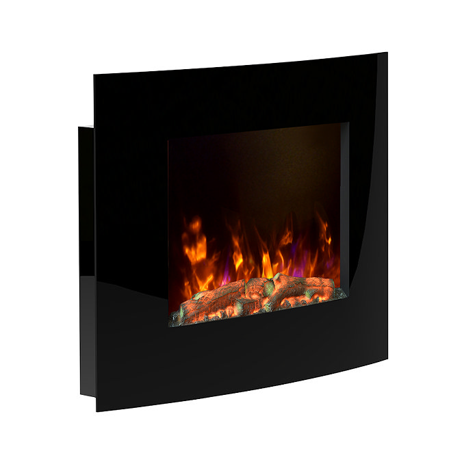 Caldo Zenith Curved Black Glass Wall Mounted Electric Fire