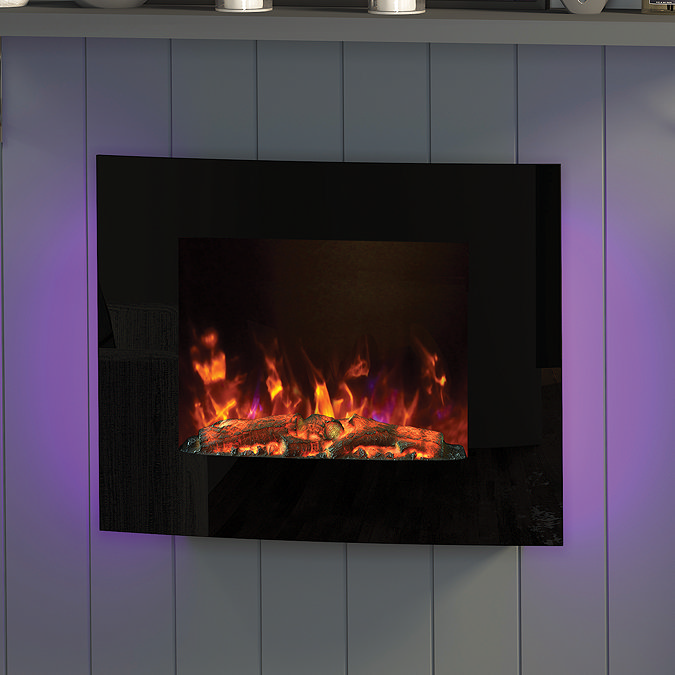 Caldo Zenith Curved Black Glass Wall Mounted Electric Fire