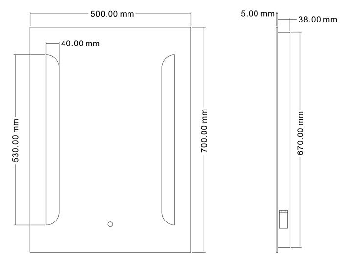Calgary 500x700mm LED Mirror Inc. Touch Sensor, AntiFog + Shaving Port Victorian Plumbing UK