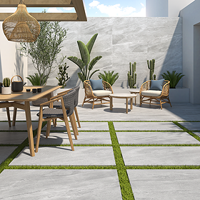 Calida Outdoor Light Grey Stone Effect Floor Tiles - 610 x 610mm