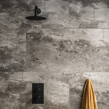 Calvados Grey Gloss Stone Effect Large Format Wall Tiles - 450 x 900mm