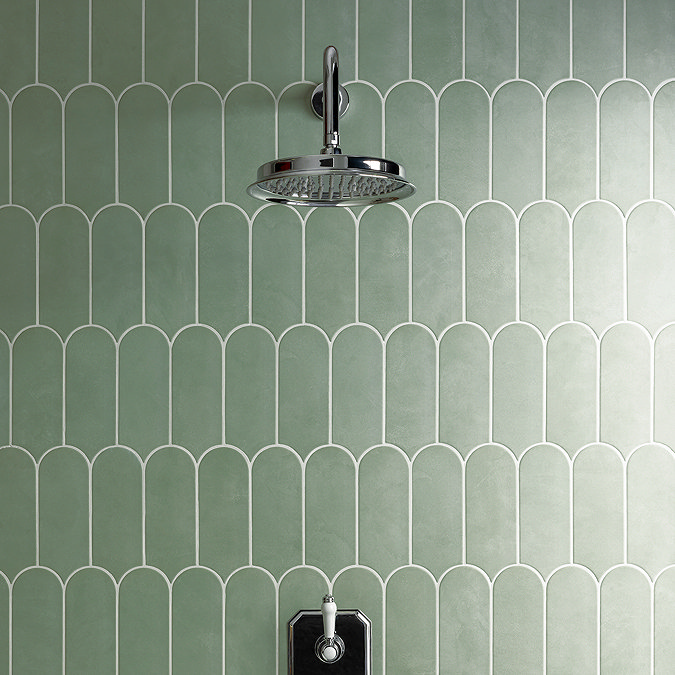 Camille Sage Scallop & Feather Matt Wall Tiles - 80 x 215mm