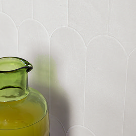 Camille White Scallop & Feather Gloss Wall Tiles - 80 x 215mm