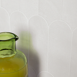 Camille White Scallop & Feather Gloss Wall Tiles - 80 x 215mm