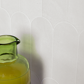 Camille White Scallop & Feather Gloss Wall Tiles - 80 x 215mm
