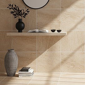 Capri Brown Travertine Stone Effect Wall & Floor Tiles - 600 x 600mm