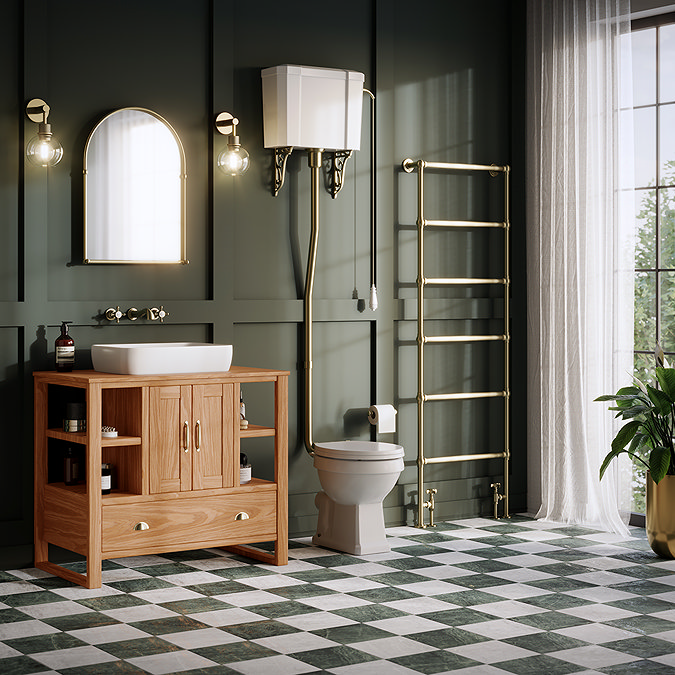 Carlton Antique Brass Traditional High Level Toilet with Soft Close Seat