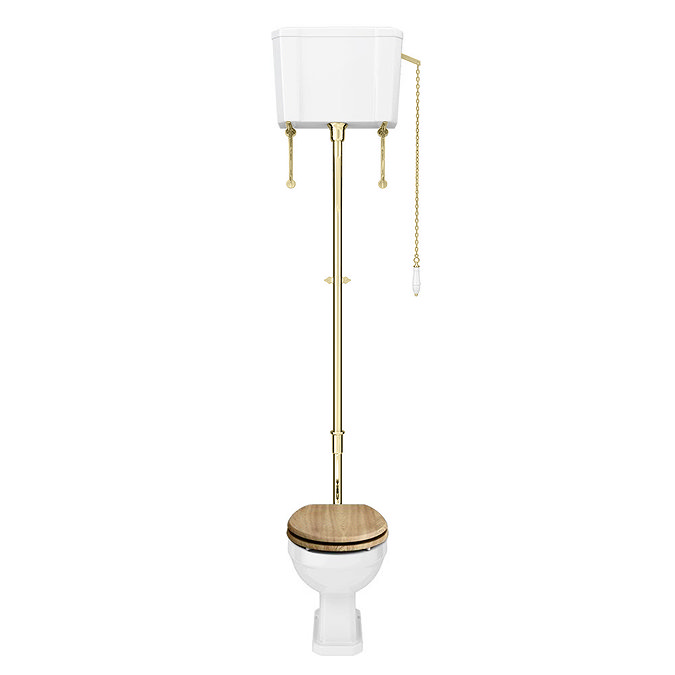 Carlton Brushed Brass Traditional High Level Toilet with Soft Close Seat