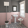 Carlton High Level Bathroom Suite - High Level Toilet Inc. 2TH Basin + Pedestal  In Bathroom Large I