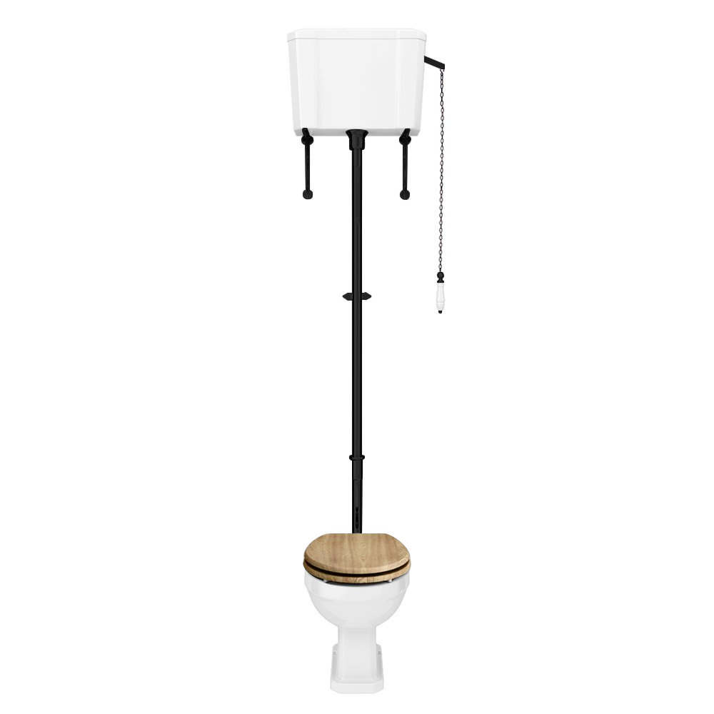 Carlton Matt Black Traditional HighLevel Toilet with Soft Close Seat Victorian Plumbing UK