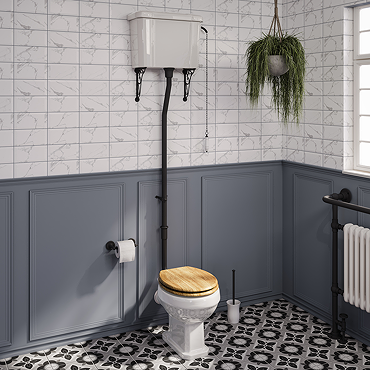 Carlton Matt Black Traditional High Level Toilet with Soft Close Seat