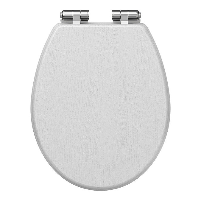 Carlton White Ash Wood Effect Soft Close Toilet Seat with Chrome Hinges Large Image