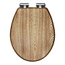 Carlton Oak Wood Effect Soft Close Toilet Seat with Chrome Hinges Large Image