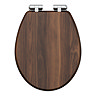 Carlton Walnut Wood Effect Soft Close Toilet Seat with Chrome Hinges Large Image