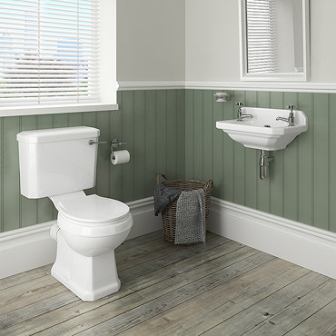 Carlton Traditional Cloakroom Suite - Close Couple Toilet & Wall Hung Basin  Profile Large Image