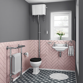 Carlton Traditional Cloakroom Suite - High level Toilet + Wall Hung Basin Large Image