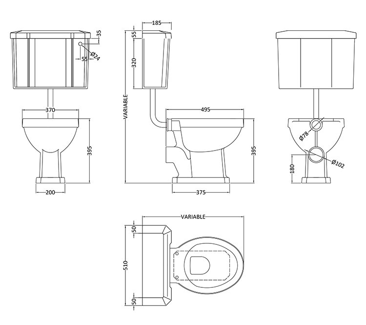 Carlton Traditional Low Level Toilet with Ornate Cistern Brackets and Soft Close Seat
