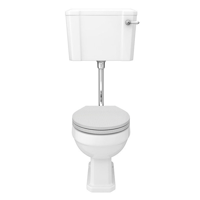 Carlton Traditional Low Level Toilet with Soft Close Seat - White Ash Wood Effect Large Image