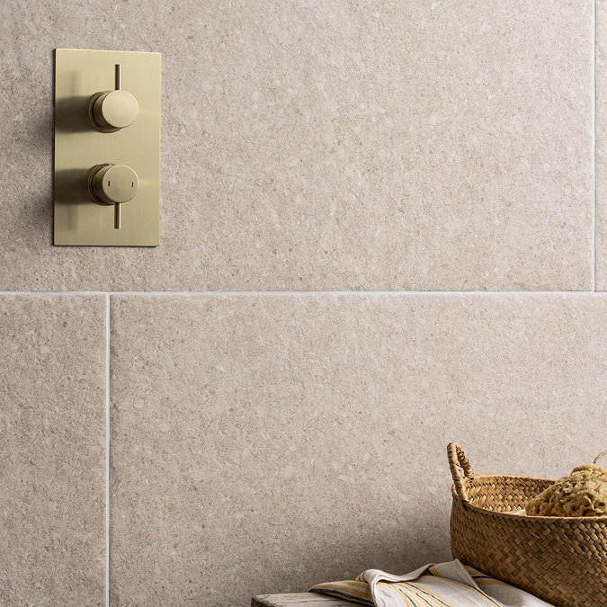 Carson Dark Beige Tumbled Edge Limestone Effect Wall and Floor Tiles - 600 x 900mm
