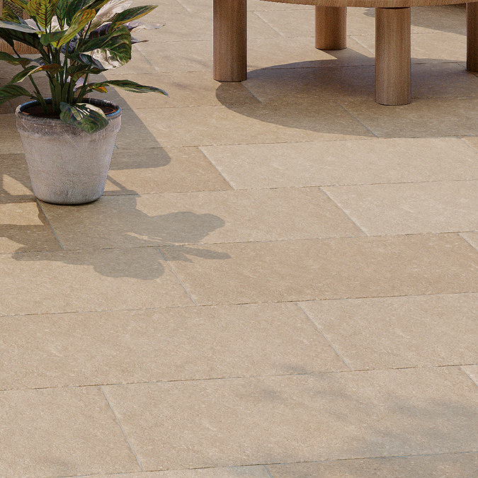 Carson Dark Beige Tumbled Edge Limestone Effect Wall and Floor Tiles - 600 x 900mm