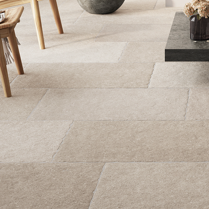 Carson Light Beige Tumbled Edge Limestone Effect Wall and Floor Tiles - 600 x 900mm