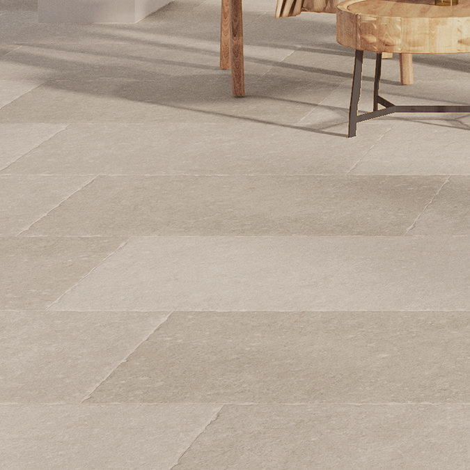 Carson Light Beige Tumbled Edge Limestone Effect Wall and Floor Tiles - 600 x 900mm