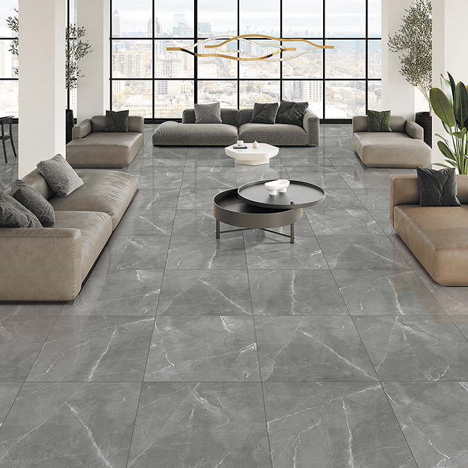 Caruso Dark Grey Marble Effect Wall & Floor Tiles - 600 x 600mm