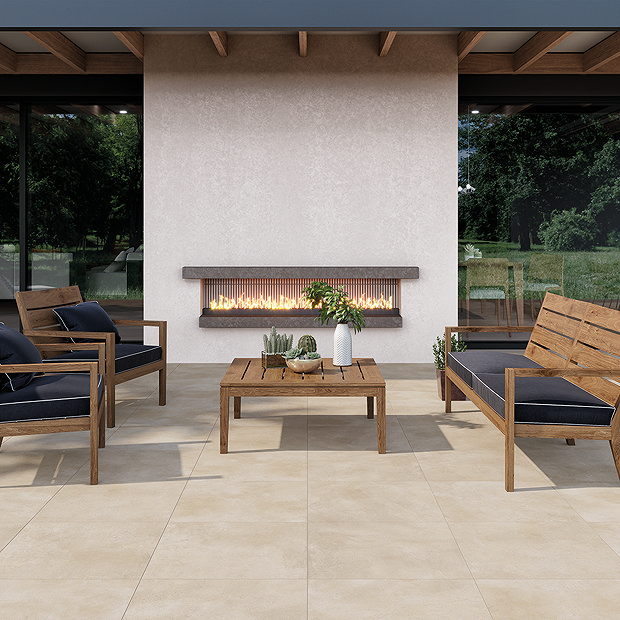 Caserta Outdoor Beige Stone Effect Floor Tiles - 600 x 600mm