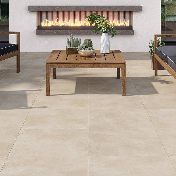 Caserta Outdoor Beige Stone Effect Floor Tiles - 600 x 600mm