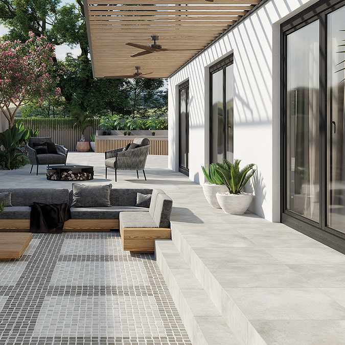 Caserta Outdoor Silver Stone Effect Floor Tiles - 600 x 600mm