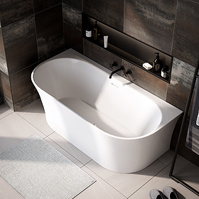 Caserta Thin Edge Back To Wall Bath with Chrome Waste - 1650 x 780mm