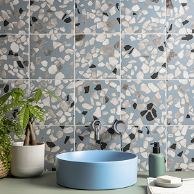 Cassola Blue Terrazzo Effect Wall and Floor Tiles - 225 x 225mm