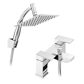 Cast Bath Shower Mixer with 200mm Square Shower Head, Extension Arm + Hose Kit Large Image