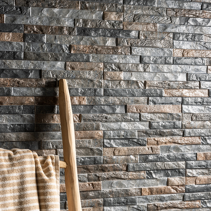 Casterton Graphite Stone Effect Split Face Tiles - 100 x 500mm