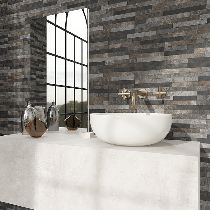 Casterton Graphite Stone Effect Split Face Tiles - 100 x 500mm