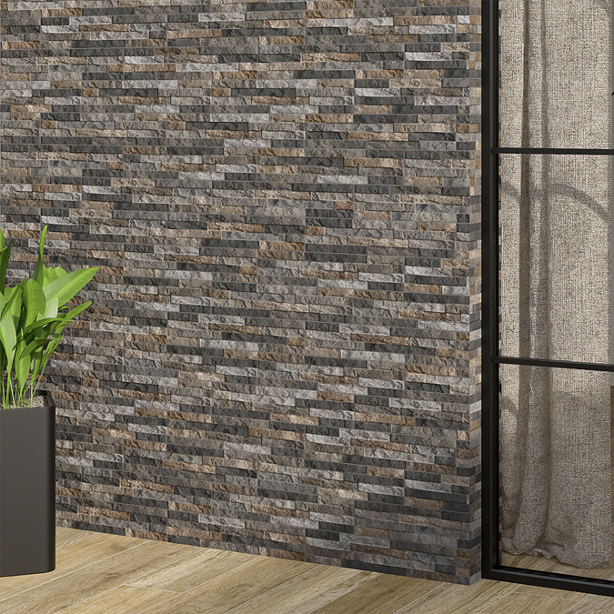 Casterton Graphite Stone Effect Split Face Tiles - 100 x 500mm