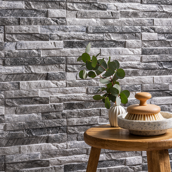 Casterton Grey Stone Effect Split Face Tiles - 100 x 500mm