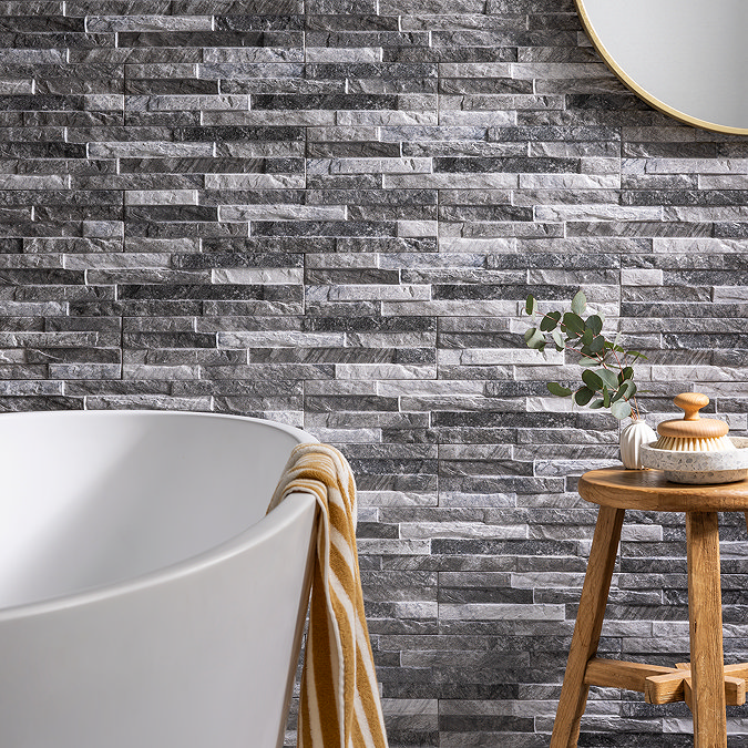 Casterton Grey Stone Effect Split Face Tiles - 100 x 500mm
