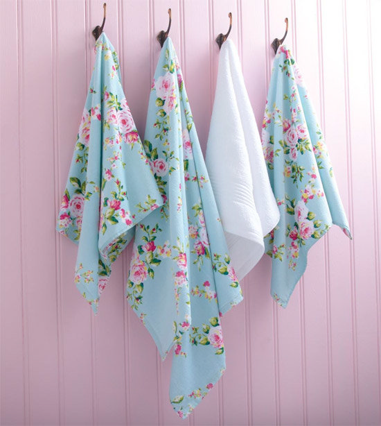 Catherine Lansfield - Canterbury Floral Print Towel - Duck Egg Blue - Various Size Options Large Image