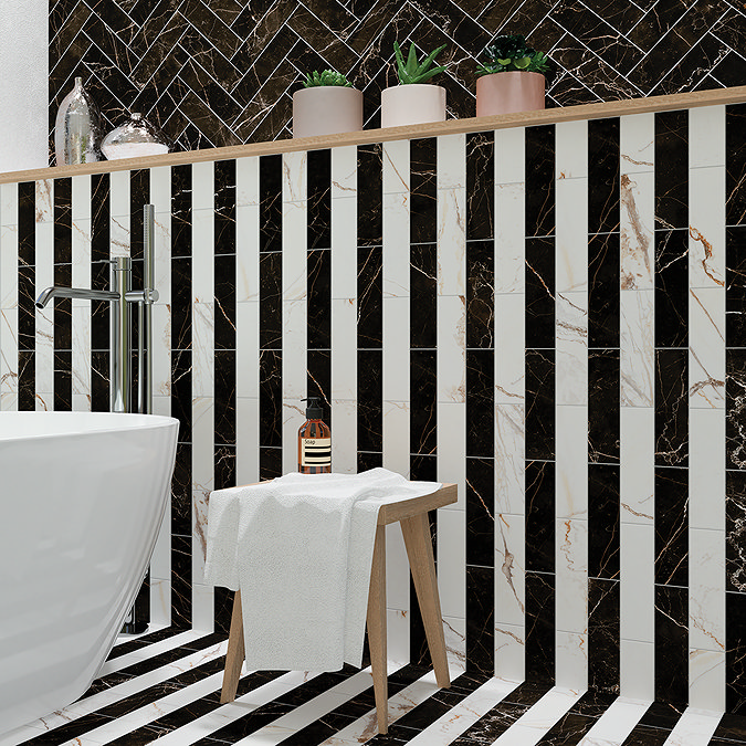 Centola White Marble Effect Wall & Floor Tiles - 62 x 235mm