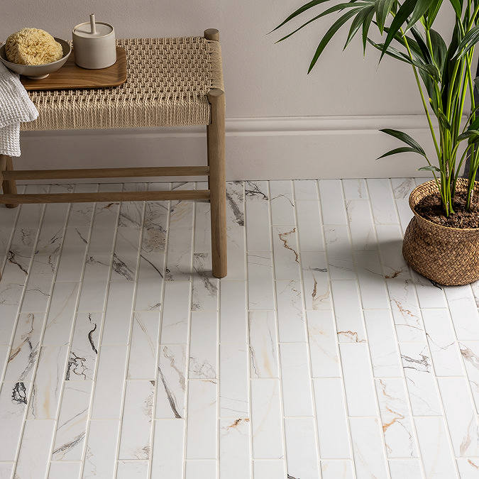 Centola White Marble Effect Wall & Floor Tiles - 62 x 235mm