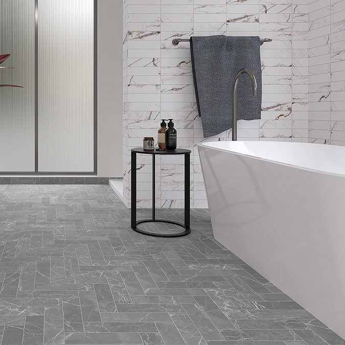 Centola White Marble Effect Wall & Floor Tiles - 62 x 235mm