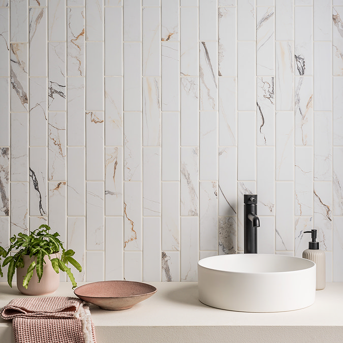 Centola White Marble Effect Wall & Floor Tiles - 62 x 235mm
