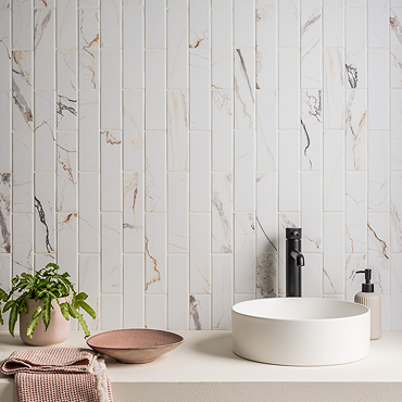 Centola White Marble Effect Wall & Floor Tiles - 62 x 235mm