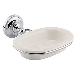 Hudson Reed Traditional Ceramic Soap Dish with Chrome Ring Holder - LH303 Medium Image